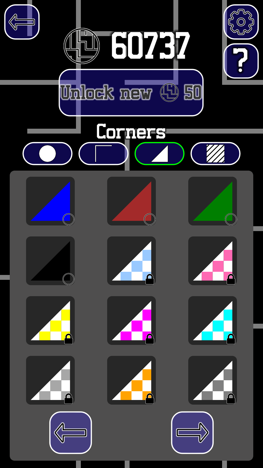 A screenshot of some of the customisation options available for corners.