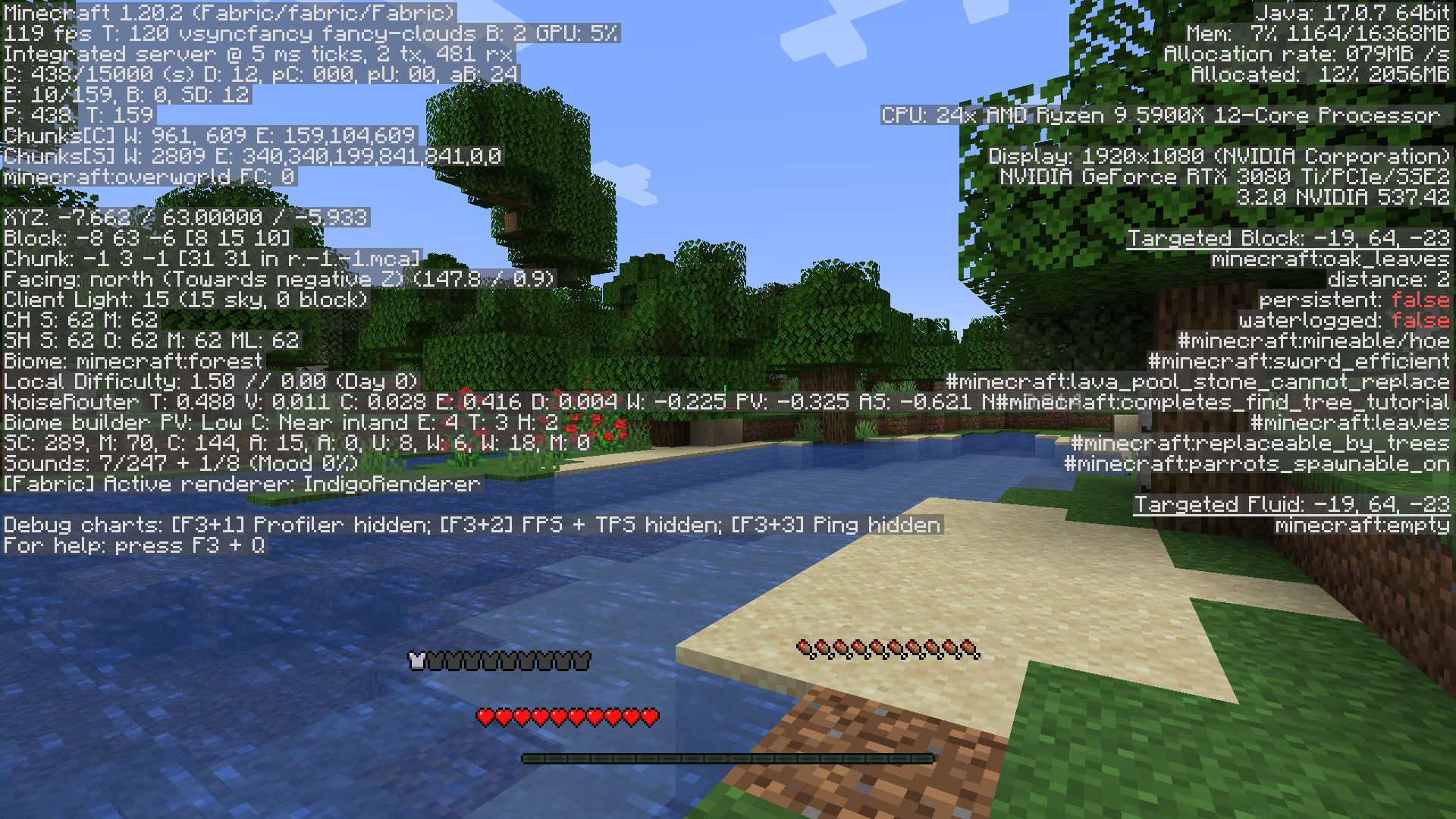 A screenshot of RemoveHUD running on 1.20.2.