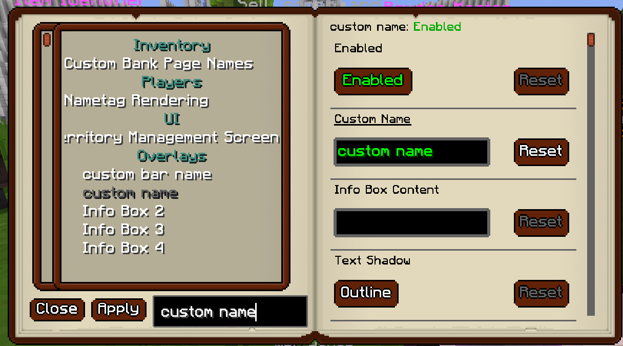 A screenshot showing an info box with a custom name